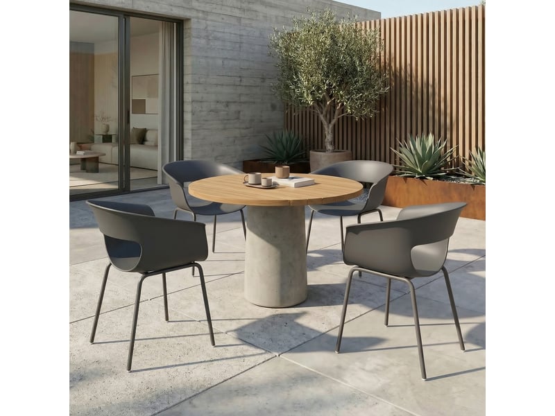  Ensemble 4 chaises jardin ergonomiques, balcon, ajouré, accoudoirs, intempériesrouille, gris foncé.  - Conforama C