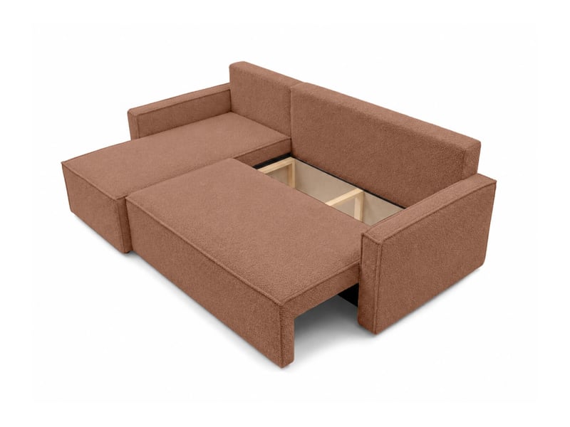  Farah - canapé d'angle reversible convertible 4 places accoudoirs slim en bouclettes texturées  - Conforama D