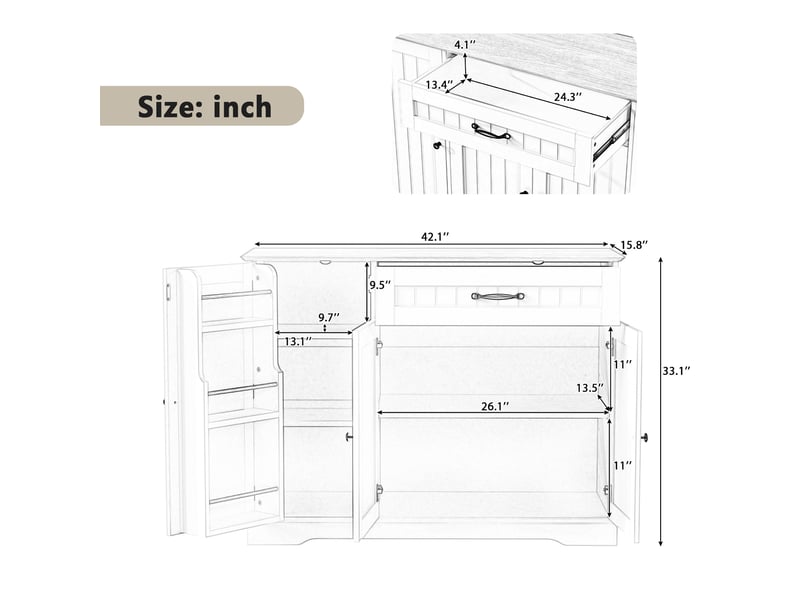  Buffet bas meuble d'entrée 107x40x84 cm avec 3 portes 1 tiroir, mdf blanc, large poignées structure en métal, style minimaliste  - Conforama C