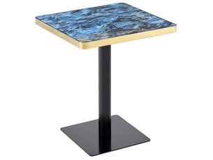 Table à manger carrée 60 x 60 cm avec plateau uv aspect marbre, métal, bleu