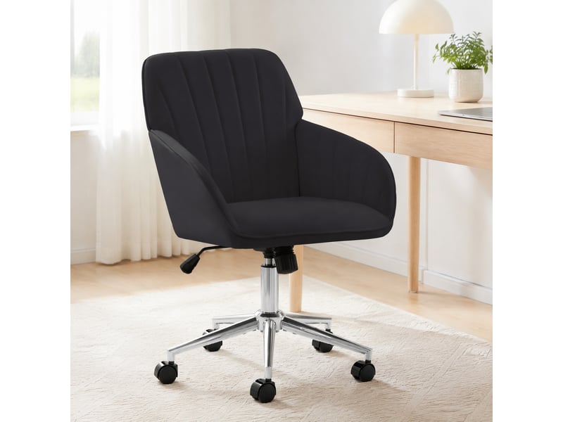  Chaise de bureau pivotante réglable avec dossier ergonomique - lpospi - assise épaisse en velours noir  - Conforama C