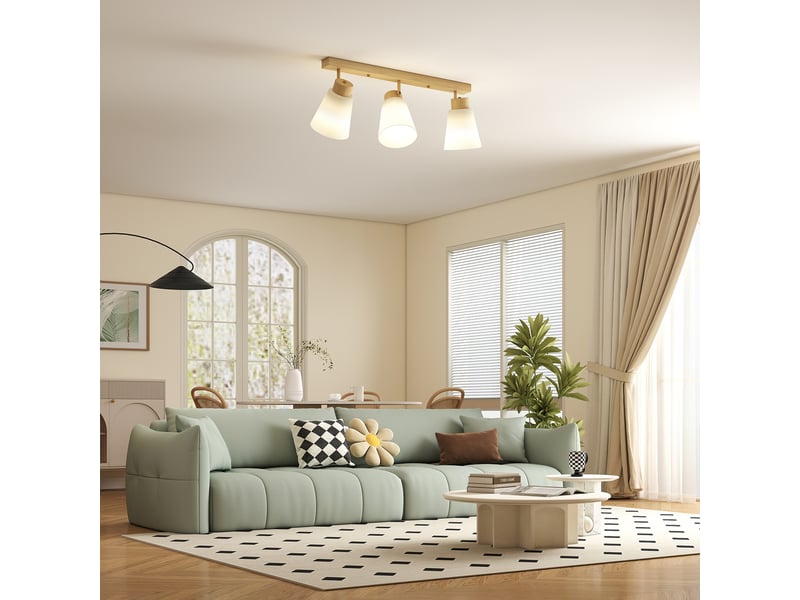  Plafonnier led 40 w, lampe de plafond à double fixation et têtes orientables à 90° avec 3 douilles e27, bois naturel  - Conforama B