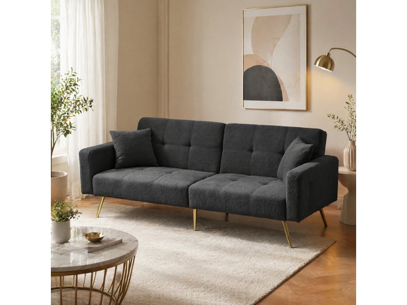  Canapé convertible ulevr 2 places à dossier réglable 105°-180°, poches latérales, tissu sherpa gris foncé, 175 x 64 x 72 cm  - Conforama B