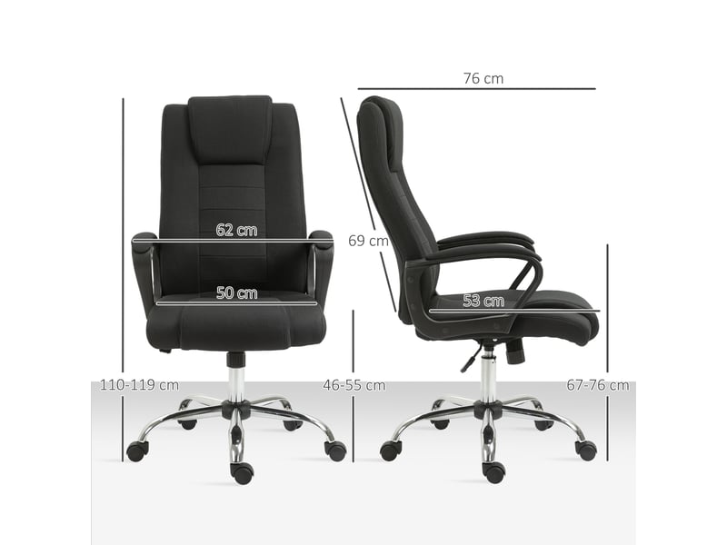  Chaise de bureau ergonomique avec accoudoirs, chaise pivotante réglable en hauteur aspect lin, chaise d'ordinateur rembourrée, noire  - Conforama E
