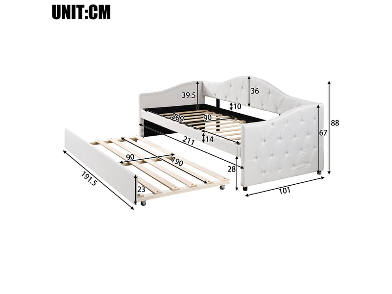  Modenvie lit banquette gigogne 90x200 cm - avec lit gigogne, structure en lin et mdf, sans matelas - beige  - Conforama C