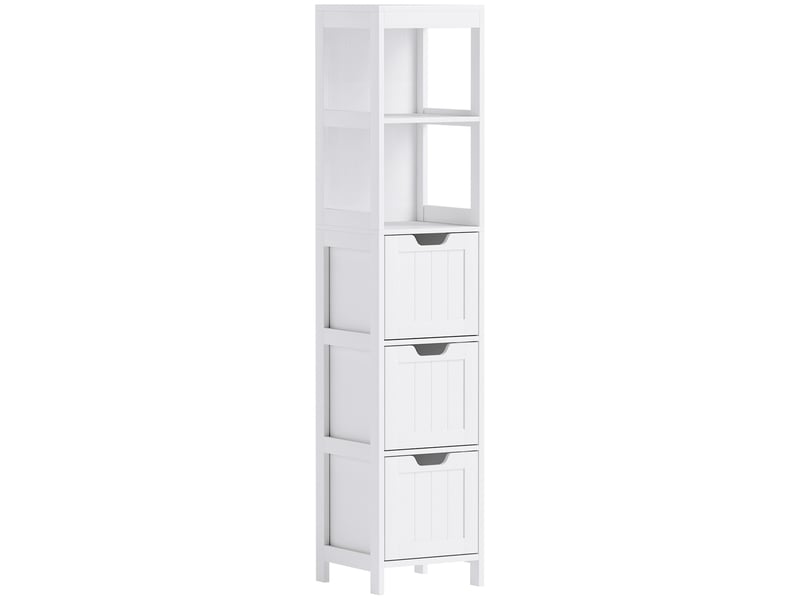  Armoire de salle de bain haute avec 3 tiroirs et 2 compartiments ouverts, 30 x 30 x 142,4 cm, blanche  - Conforama A