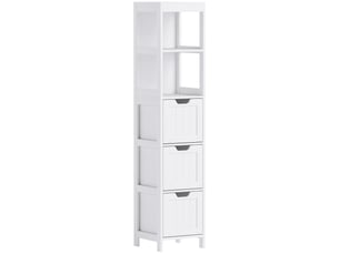 Armoire de salle de bain haute avec 3 tiroirs et 2 compartiments ouverts, 30 x 30 x 142,4 cm, blanche