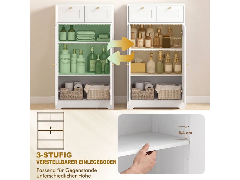  Meuble de salle de bain 2 tiroirs 2 portes blanc 60 x 30 x 108 cm  - Conforama E