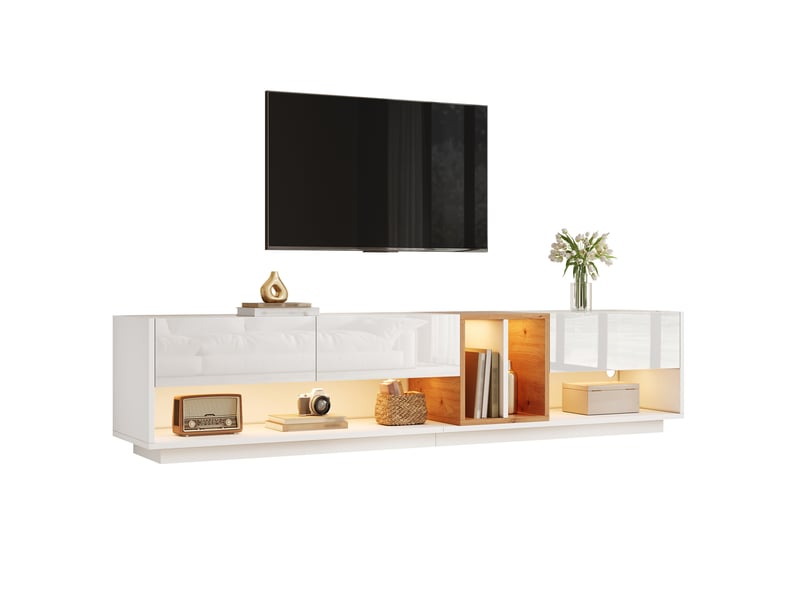  Meuble tv led avec 3 portes 190x38x42 cm blanc en panneau de particules finition brillante  - Conforama A