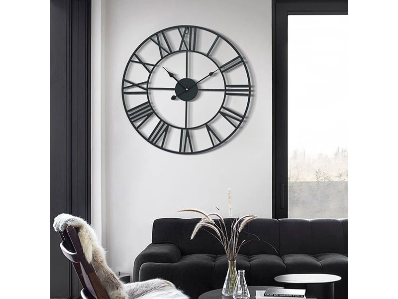  Horloge murale rétro 40 x 40 cm en fer noir avec chiffres romains mouvement quartz silencieux chicfurn  - Conforama B