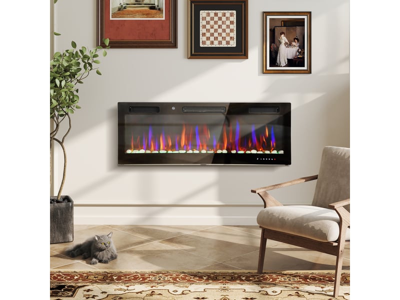  Cheminée électrique murale ultrafine 9,4 cm, flamme 3d, 9001800 w, 12 couleurs  - Conforama D