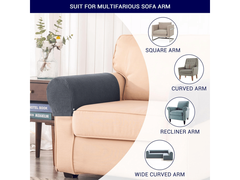  Lot de 2 housses d'accoudoirs extensibles pour canapés et fauteuils inclinables, avec 10 broches fixes, gris  - Conforama E