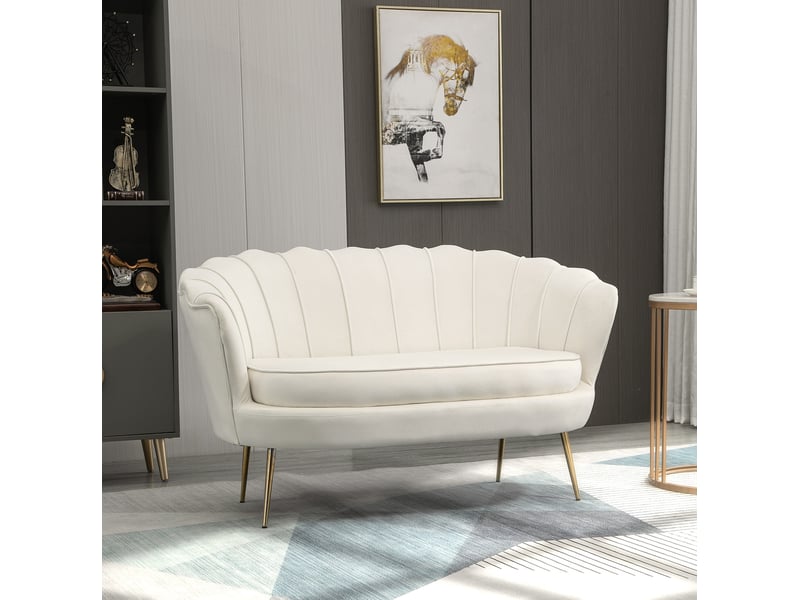  Canapé 2 places 130 x 77 x 77 cm crème, revêtement aspect velours et structure en acier galvanisé vintage  - Conforama B