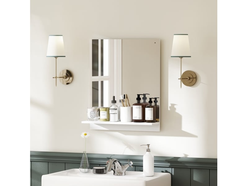  Miroir simple mural avec étagère intégrée pour salle de bain et entrée en panneau de particules blanc 50 × 14 × 60 cm  - Conforama C