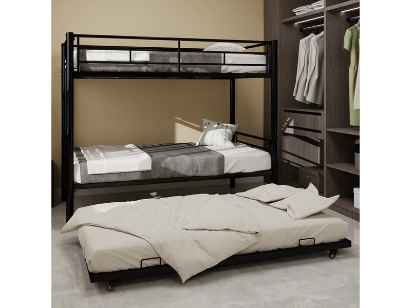  Lit superposé 3 places - 2x90x190cm et lit gigogne 90x180cm - métal noir - sécurité renforcée  - Conforama R