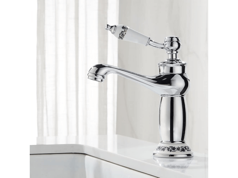  Robinet de lavabo style victorien chromé avec poignée céramique - contrôle eau chaudefroide - installation facile avec flexibles inclus  - Conforama A