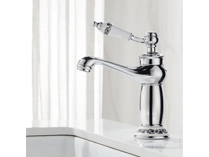 Robinet de lavabo style victorien chromé avec poignée céramique - contrôle eau chaudefroide - installation facile avec flexibles inclus