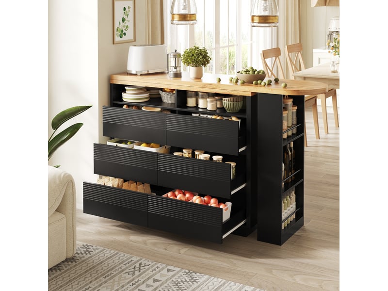  Îlot de cuisine extensible modenvie 137 à 215 x 39 x 102,3 cm avec 6 tiroirs mdf noir  - Conforama E