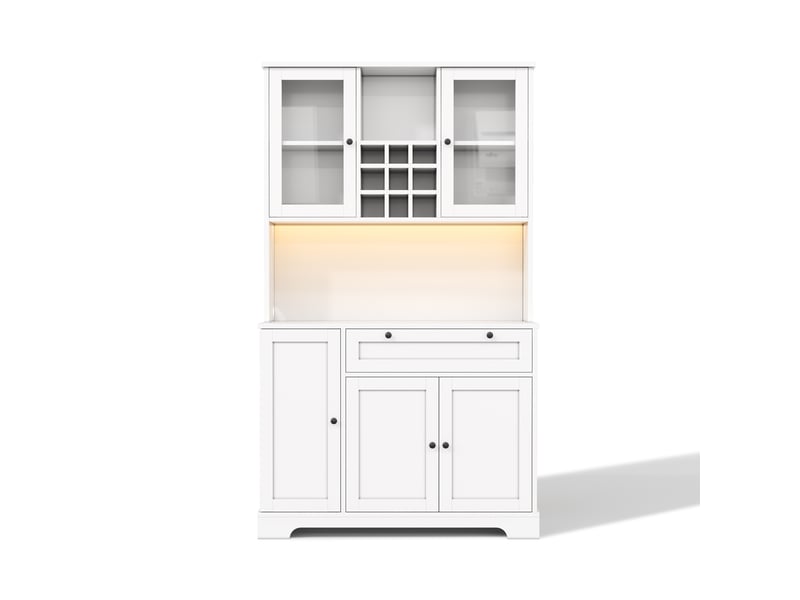  Meuble de cuisine muvano, buffet de cuisine haut blanc avec portes vitrées, 105 × 40 × 180 cm  - Conforama A