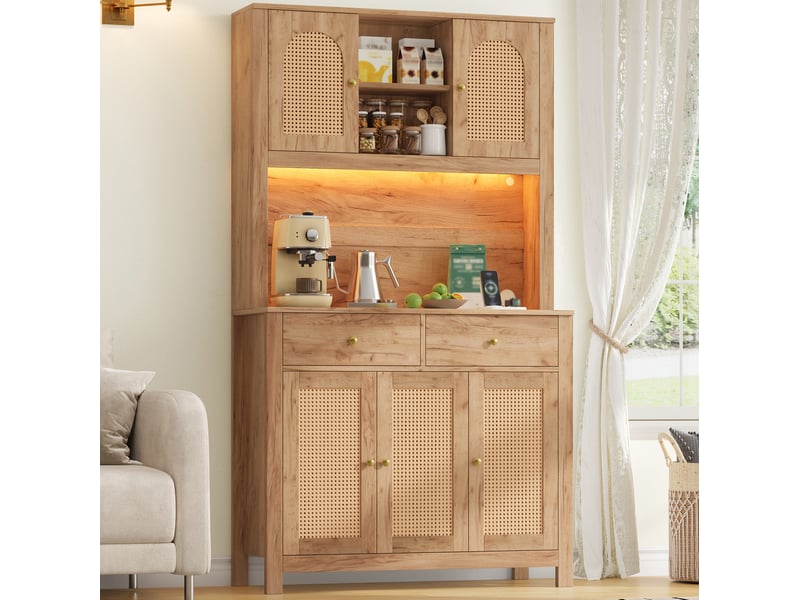  Buffet haut 100x40x180 cm led rgb mdf naturel  - Conforama C