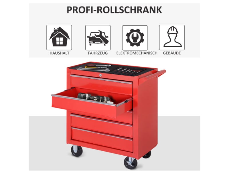  Servante d’atelier mobile en acier rouge, 5 tiroirs verrouillables, tapis eva, charge max. 150 kg  - Conforama B