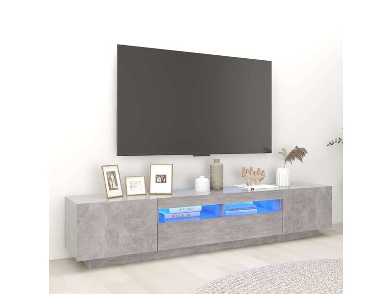  Meuble tv - banc tv - meuble de rangement avec lumières led gris béton 200x35x40 cm  - Conforama B