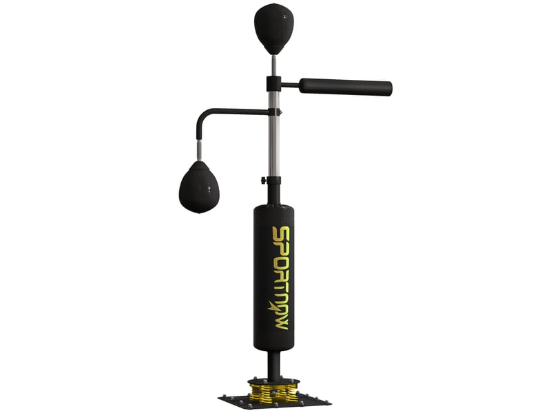  Support de boxe, deux speedballs, barre de frappe rotative, coussins de frappe, hauteur réglable, acier, 107 x 36 x 140-205 cm, noir  - Conforama A
