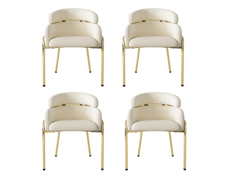  Lot de 4 chaises de salle à manger en velours beige et métal, style léger luxe, fauteuil de salon et chambre  - Conforama A