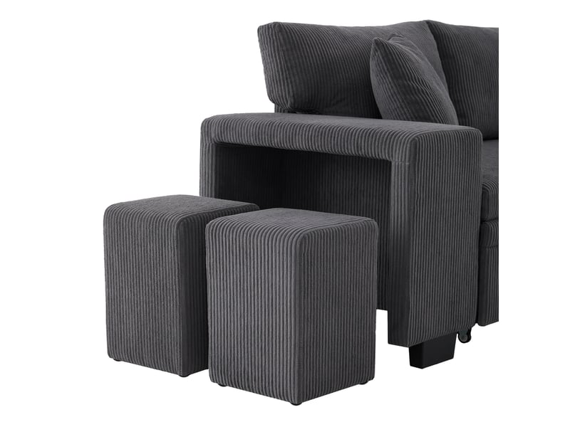 Canapé d'angle convertible 3 places 231 x 131,5 cm gris foncé en velours côtelé, rangement et ports usb type-c - Conforama E