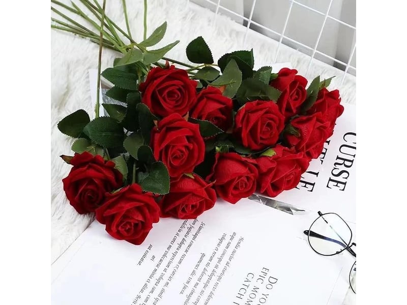  12 pièces fleurs artificielles,51 x 7 cm,tiges réglables,rose en flanelle,décoration mariage et jardin  - Conforama C