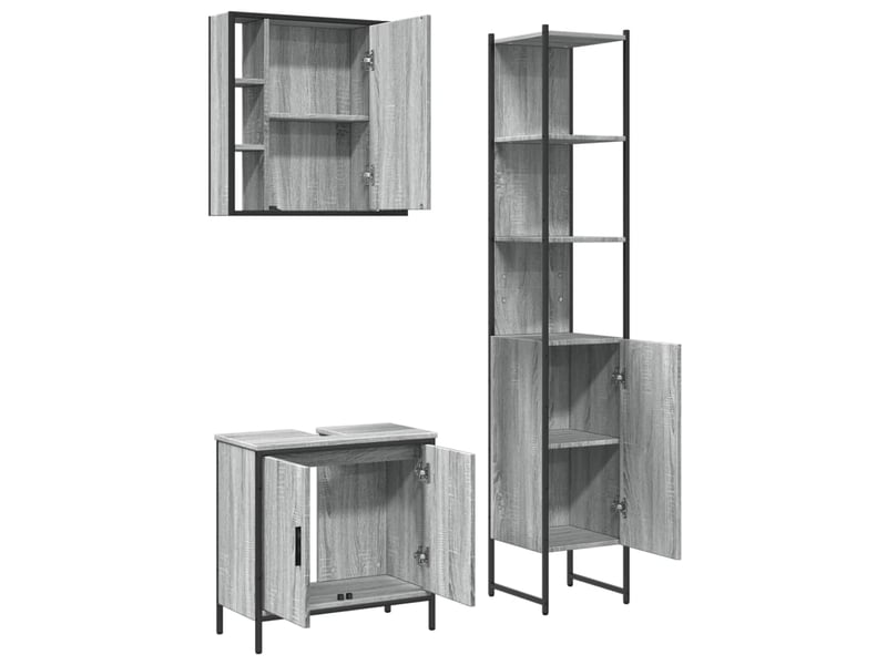  Ensemble d'armoires de salle de bain 3 pcs sonoma gris  - Conforama E