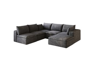 Canapé d'angle modulaire 6 places avec méridienne et coussins amovibles en velours côtelé gris foncé