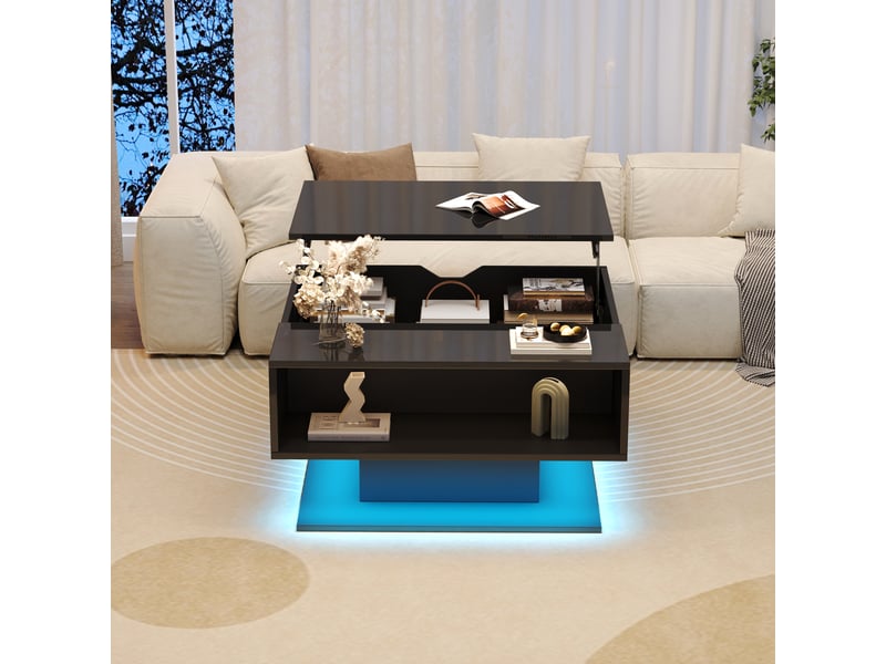  Table basse relevable noire brillante avec rangement et led  - Conforama E