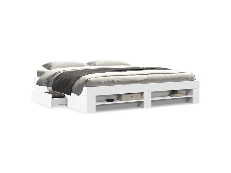  Lit double- lit adulte -  cadre de lit sans matelas blanc 200x200 cm bois d'ingénierie  - Conforama C