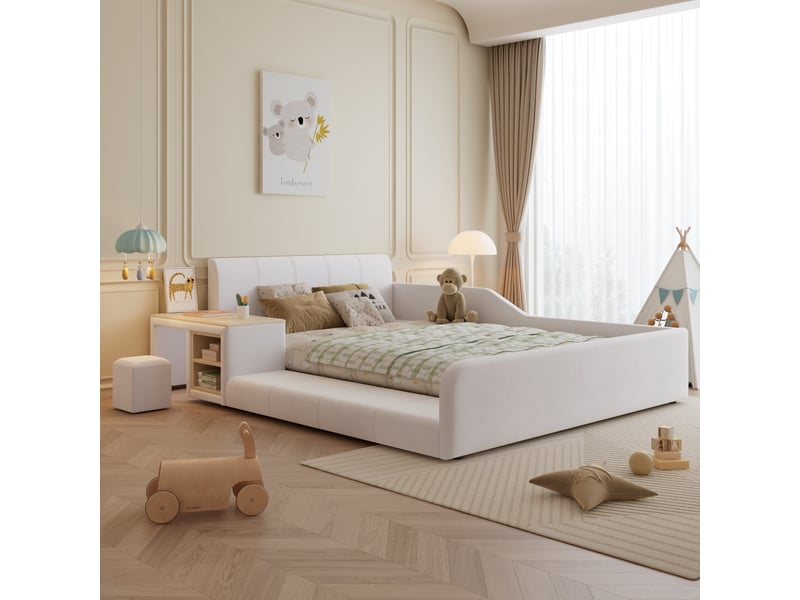  Lit avec rangement rembourré 140x200 cm coloris blanc velours lit enfant blanc - Conforama E