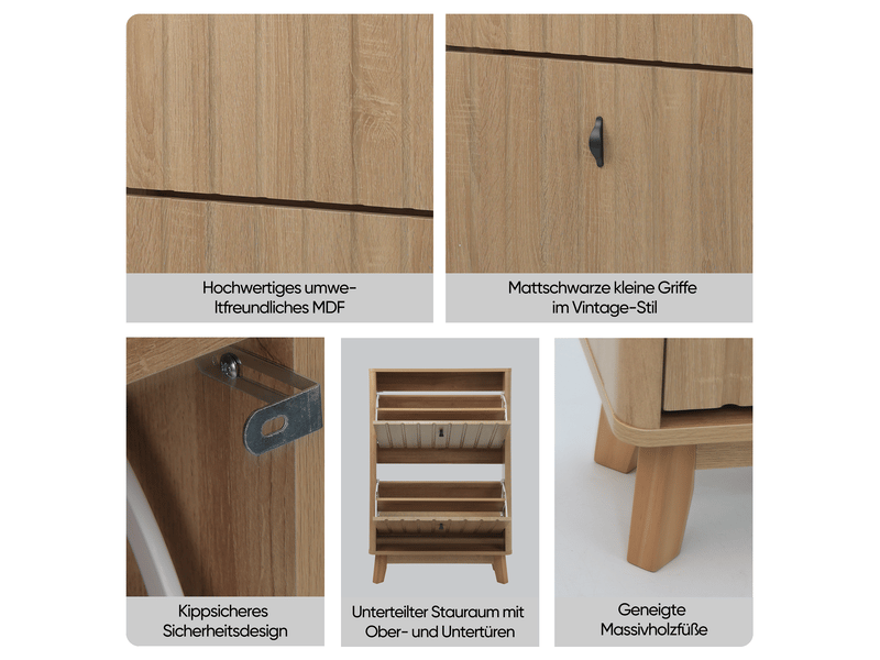  Meuble à chaussures 60x24x94 cm, capacité 16 paires, structure compacte avec portes doubles et tiroir caché, idéal pour petits espaces d'entrée et couloir  - Conforama D