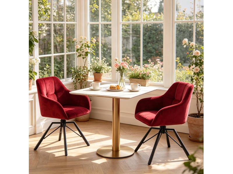  Lot de 2 chaises de salle à manger 57x50x82,5cm, rouge vin, métal, accoudoirs, pivotantes 360°  - Conforama E