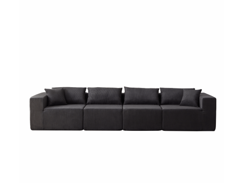 Canapé compressé 4 places - assise mousse et ressorts, velours côtelé -335 × 167 × 71 cm noir