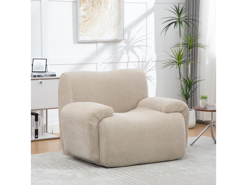 Fauteuil relax, fauteuil de salon – avec repose-pieds, mousse haute densité, en chenille, sans montage, kaki clair  - Conforama C