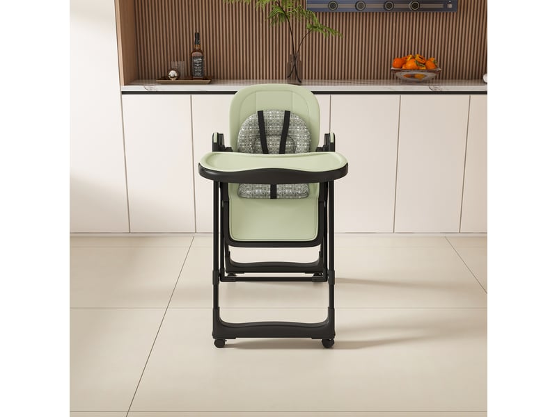 Chaise haute bébé 2-en-1 vert foncé, fonction balancelle, pliable et réglable en hauteur  - Conforama B
