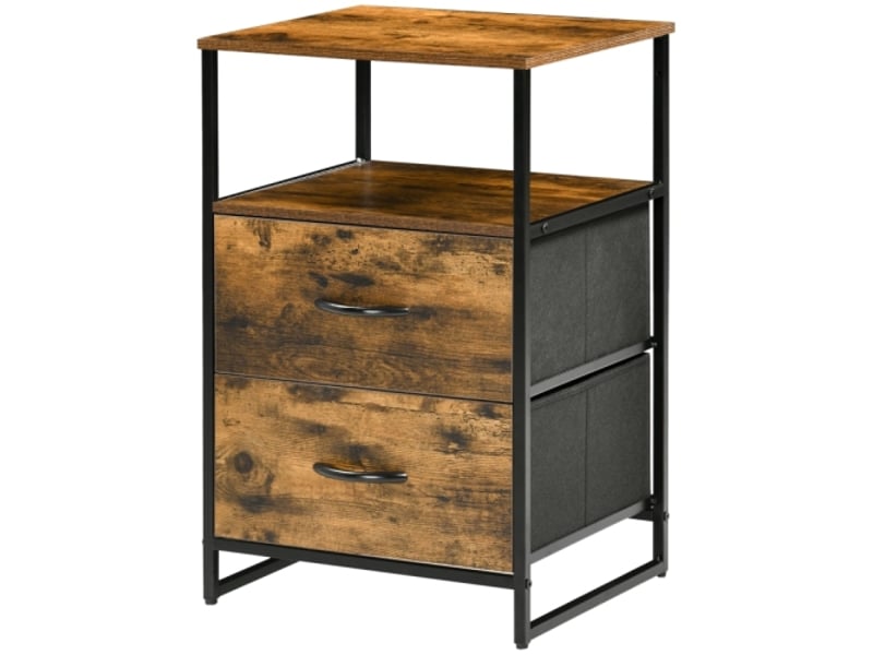  Commode marron rustique, tiroirs tissu pliables et étagère industrielle, rangement moderne pratique  - Conforama A