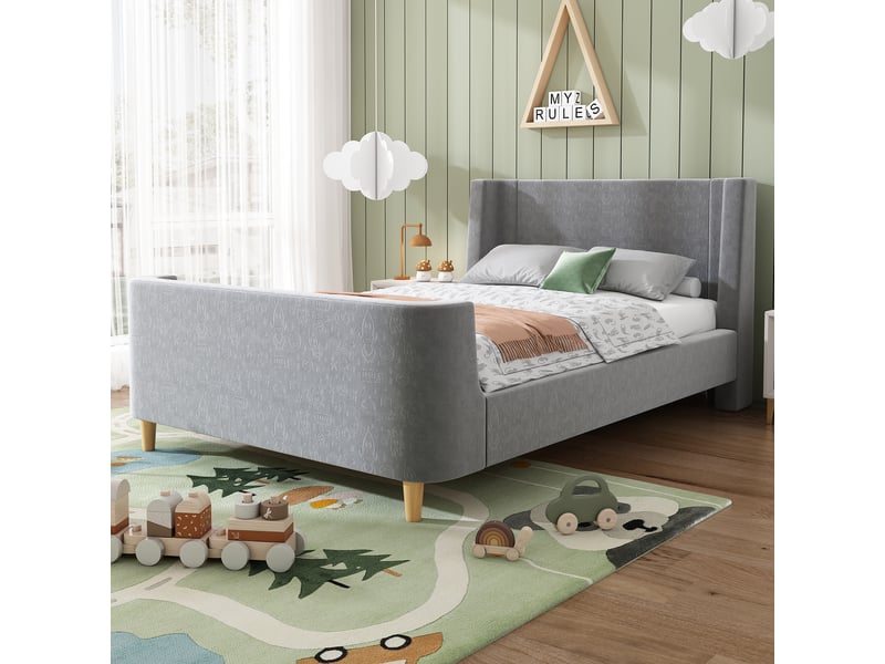  Lit enfant en velours gris 90 x 200 cm  - Conforama E