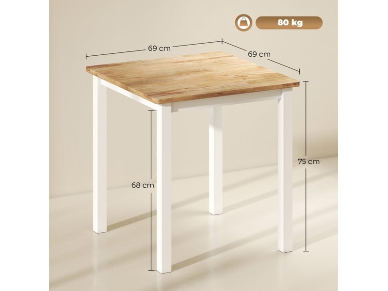  Table de salle à manger carrée avec ceinture renforcée, style campagne, chêne clair et blanc 69 × 69 × 75 cm  - Conforama C
