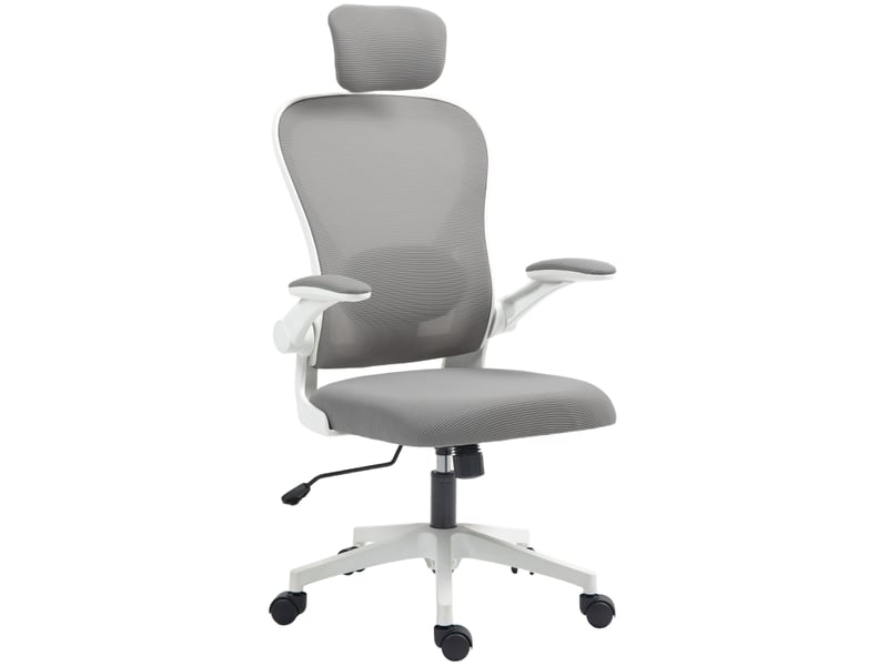  Chaise de bureau ergonomique avec soutien lombaire réglable - lpospi - accoudoirs relevables, polyester gris  - Conforama A