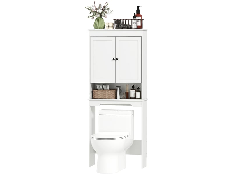  Meuble dessus wc blanc, rangement fermé et étagère ouverte, 65 x 22 x 161 cm  - Conforama B