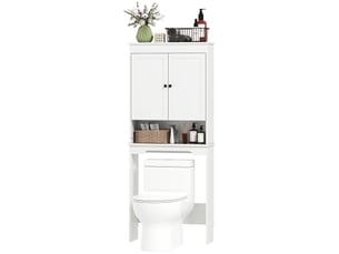 Meuble dessus wc blanc, rangement fermé et étagère ouverte, 65 x 22 x 161 cm