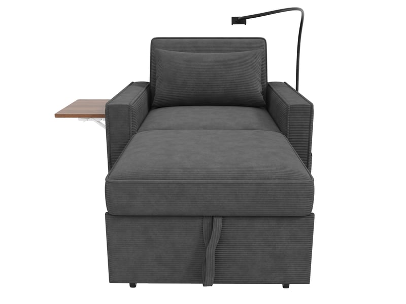  Canapé 1 place en velours côtelé gris avec dossier réglable 3 positions et port usb intégré  - Conforama W