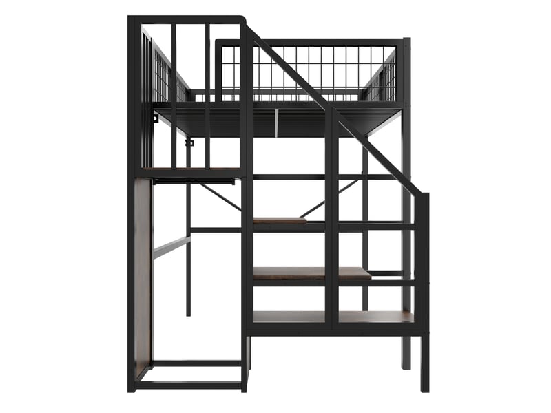  Lit mezzanine 140x200 cm avec échelle de rangement et éclairage led en métal couleur noir sans matelas  - Conforama E