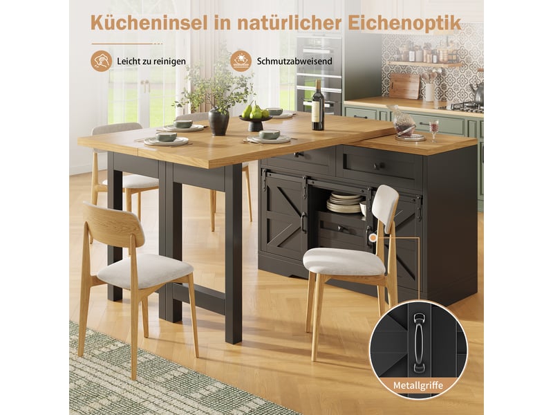  Îlot de cuisine 120x40x72 cm - meuble de rangement 2 portes et 2 tiroirs, plateau pivotant 360° - noir  - Conforama R
