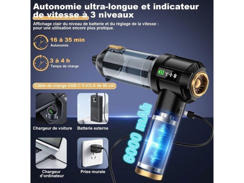  Aspirateur main sans fil 4 en 1 16 kpa 100 w moteur sans balais 3 vitesses led usb-c soufflage noir et or 413446_AACKO80509_6_DROPFR - Conforama C